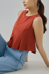 Jeanna Linen Pleated Hem Sleeveless Top
